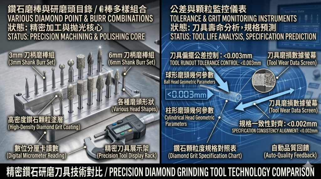 不同軸徑與形狀規格鑽石磨棒針對盲孔通孔去毛刺工藝部署