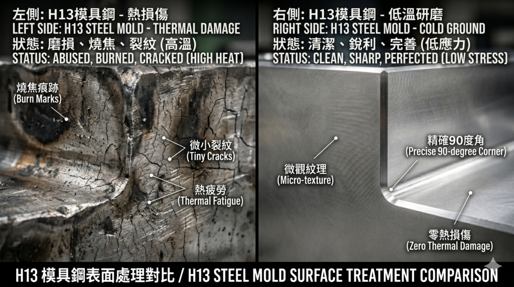 精密模具熱裂紋成因與不退火冷研磨工藝表面粗糙度Ra控制對比